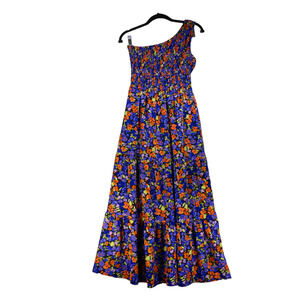 BTFBM Maxi Dress Womens Small  Blue One Shoulder Tiered Smocked Sexy Romantic